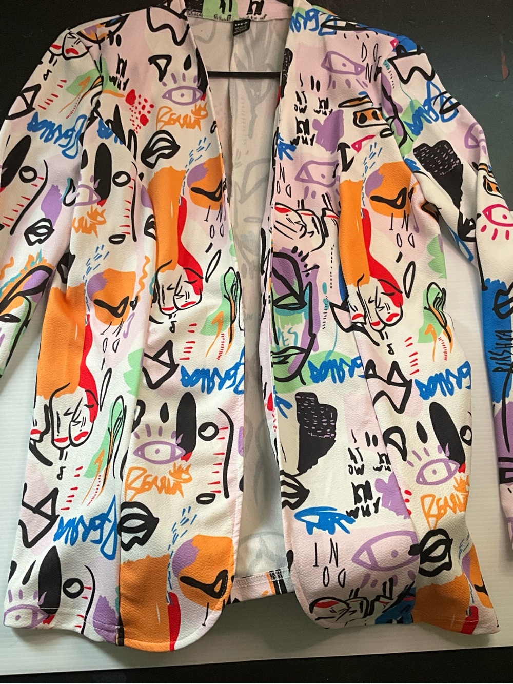 Colorful Abstract Graffiti Print Open Blazer